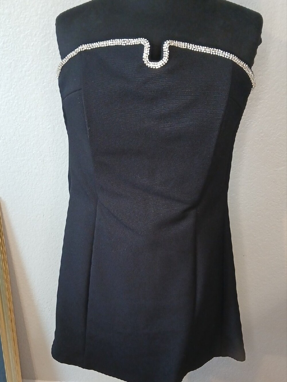 H&M Linen Strapless Embellished Black Cocktail Dress